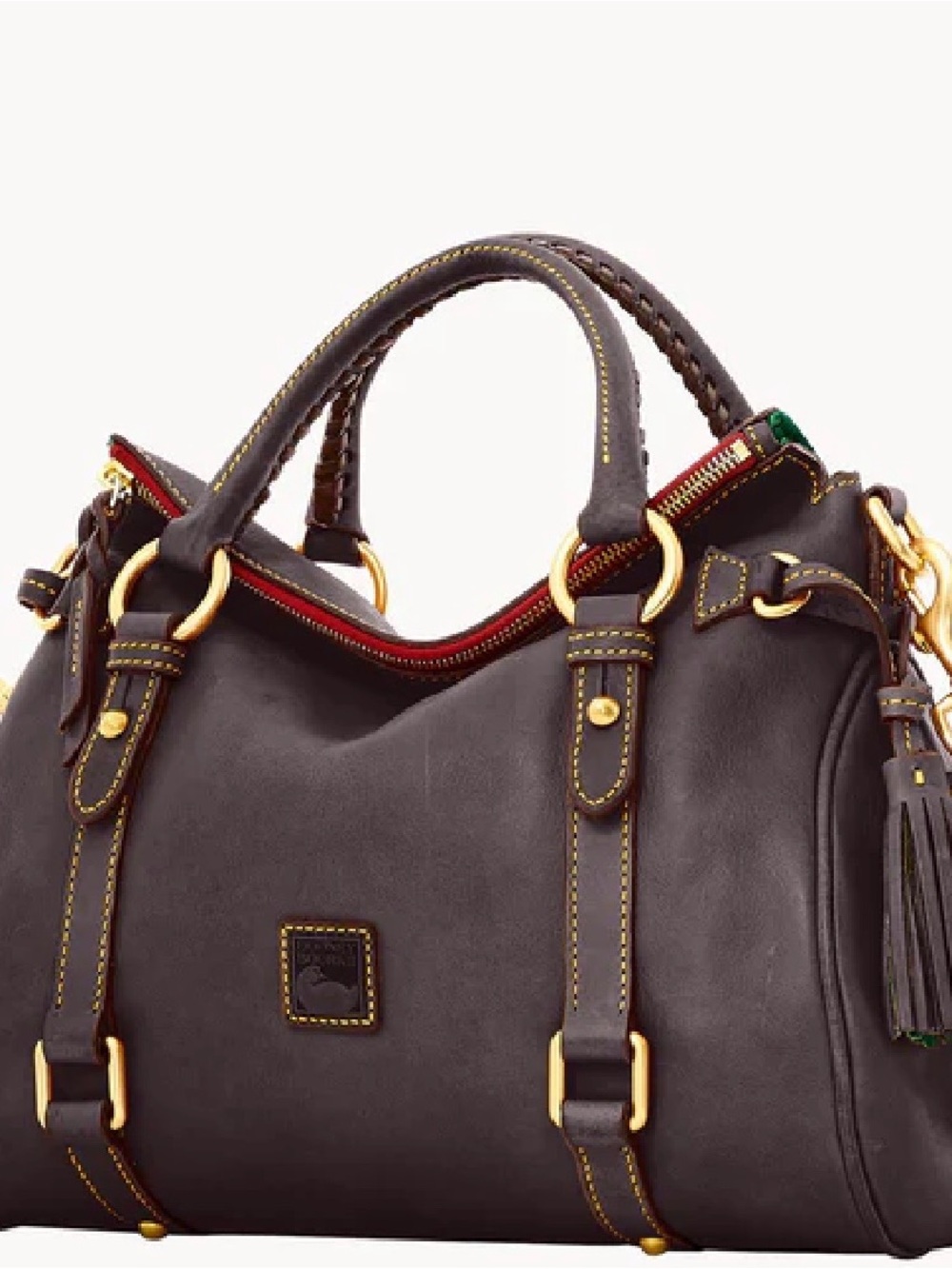 Dooney & Bourke Dark Brown Leather Satchel with Gold Hardware